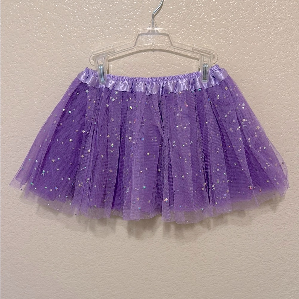 Dancina Purple Fluffy Layers Tulle Skirt with Glittery Stars